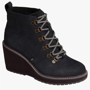 TOMS Womens Melrose Black Lace Up Nubuck Ankle Wedge Boots Size 9.5